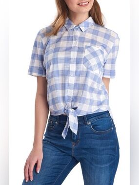 Barbour Pier Tie Hem Blouse in Light Skyline Plaid Barbour Coastal Collection 12